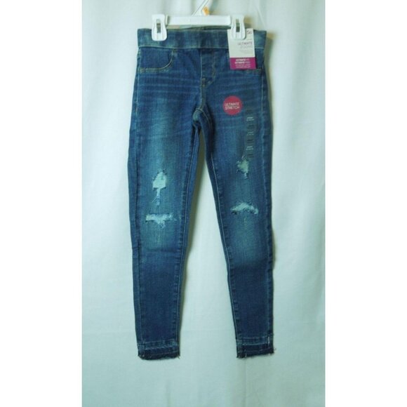 Girls SO Raw Edge Hem Medium Blue Distressed Ultimate Jeggings Size 8 - Picture 1 of 6